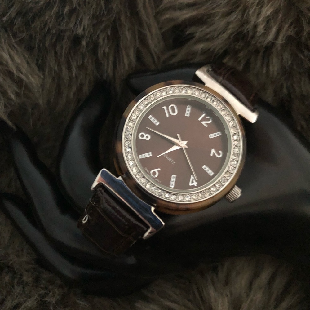 Ladies faux tortoise shell vegan leather watch